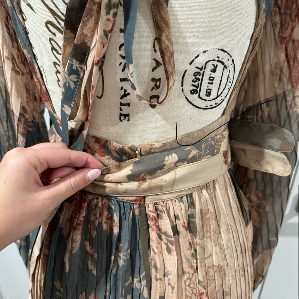 Asos Pleated Belted Patchwork Floral Maxi Dress Z… - image 7